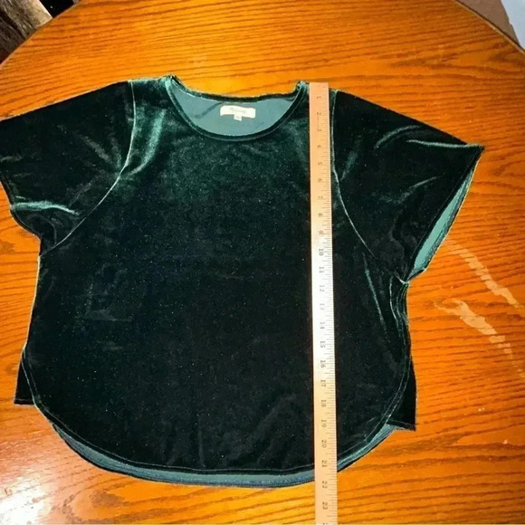 Madewell Size Small Velvet Butterfly Short Sleeves Slightly Cropped Boxy Green - Picture 10 of 10